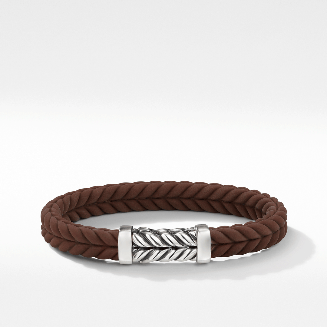 David Yurman Chevron Bracelet Brown Rubber with Sterling Silver, 9mm