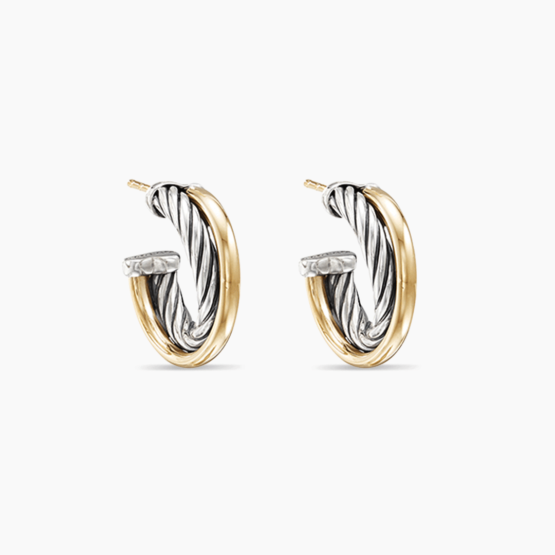 David Yurman Crossover Hoop Earrings Sterling Silver with 18k Yellow Gold, 17mm