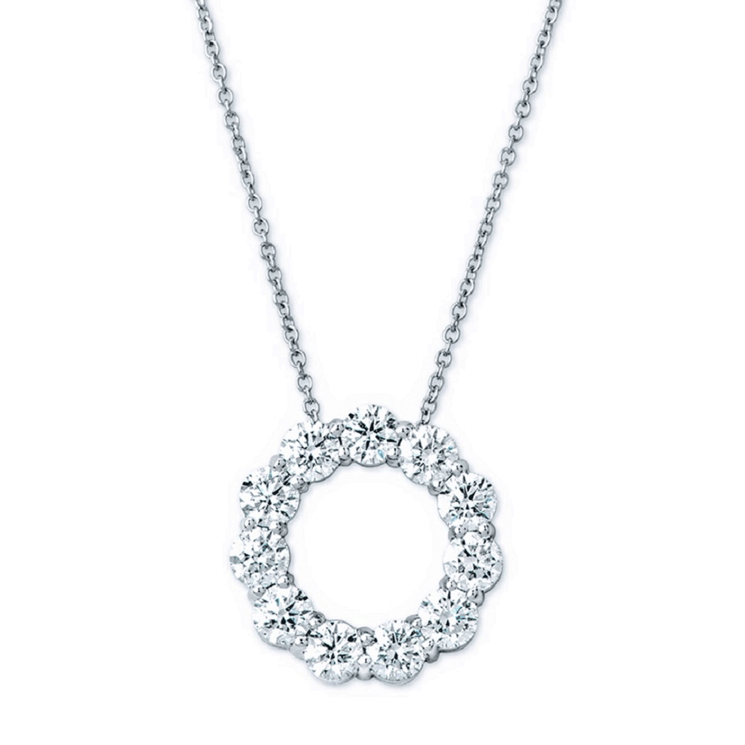 14k White Gold and 2.03 Total Weight Diamond Circle Pendant