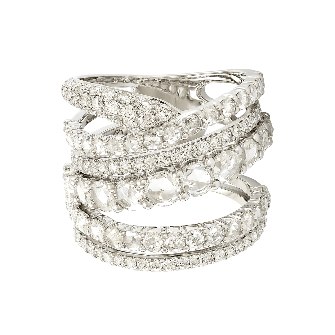 Etho Maria 18k White Gold and Diamond Multi Row Ring