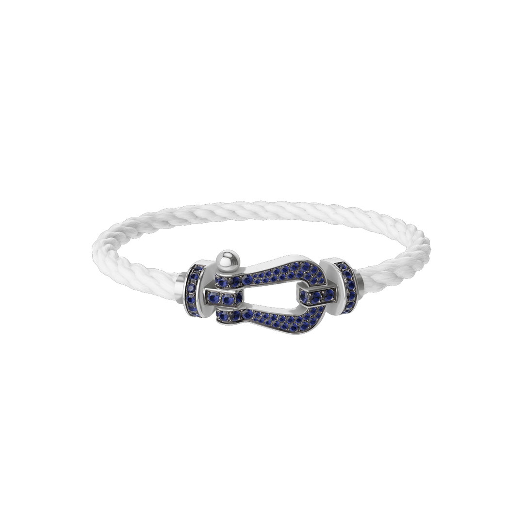 FRED FORCE 10 White Cord with 18k White Gold LG Full Pave Sapphire Buckle, Exclusively at Hamilton Jewelers