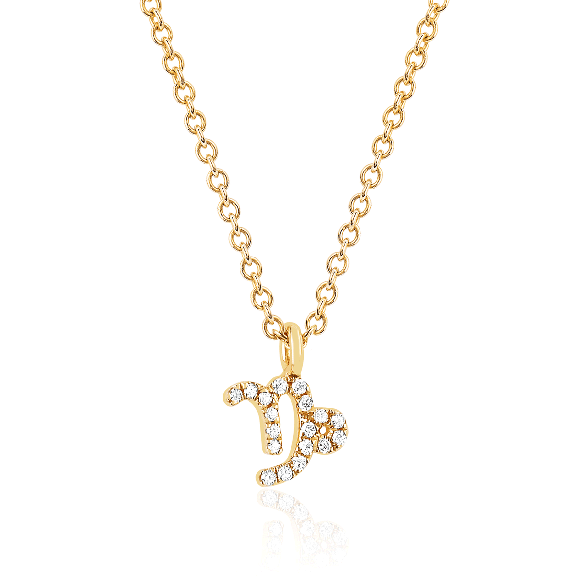 14k Yellow Gold Zodiac Capricorn Diamond Pendant with Chain