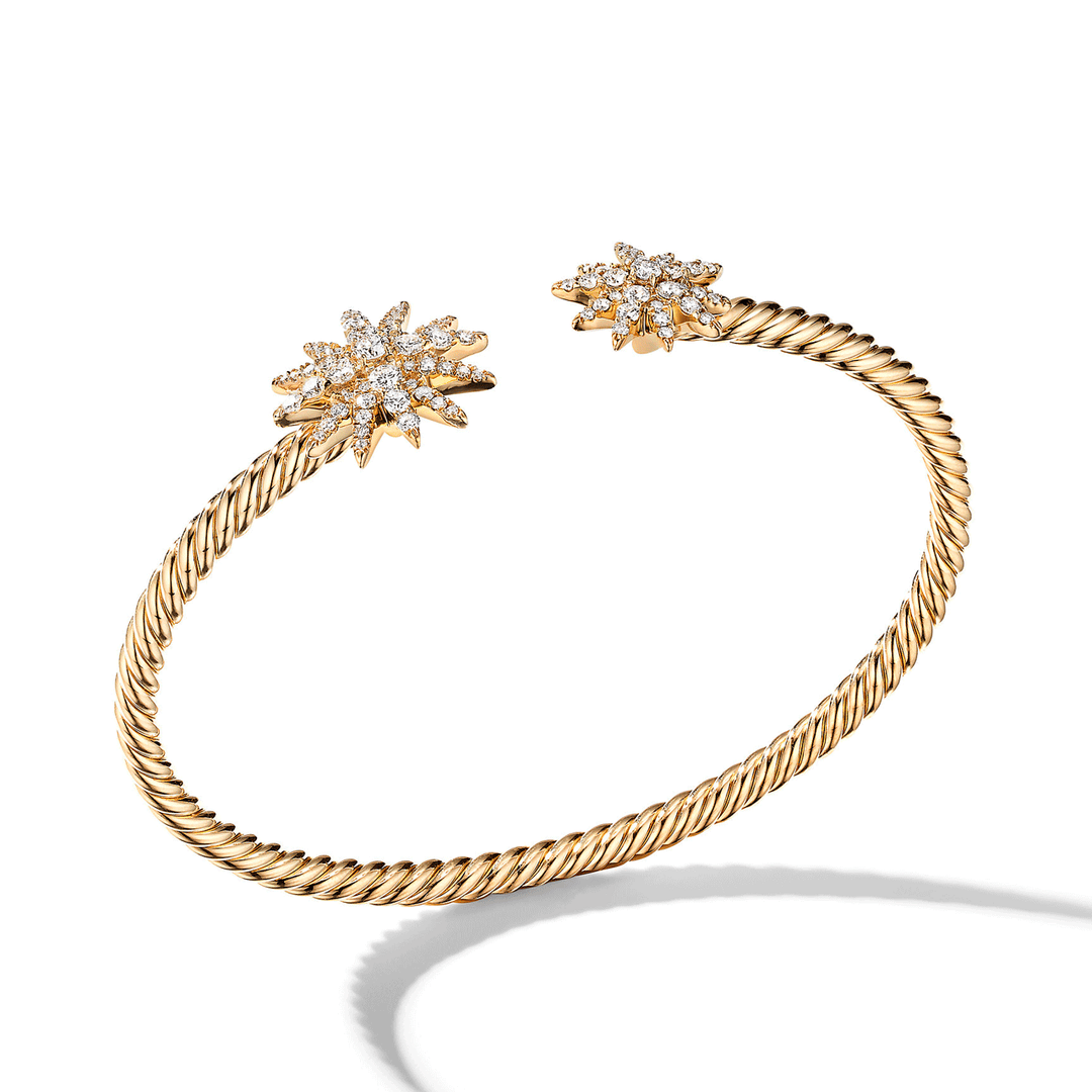 David Yurman Starburst Open Cable Bracelet in 18k Yellow Gold with Pavé Diamonds