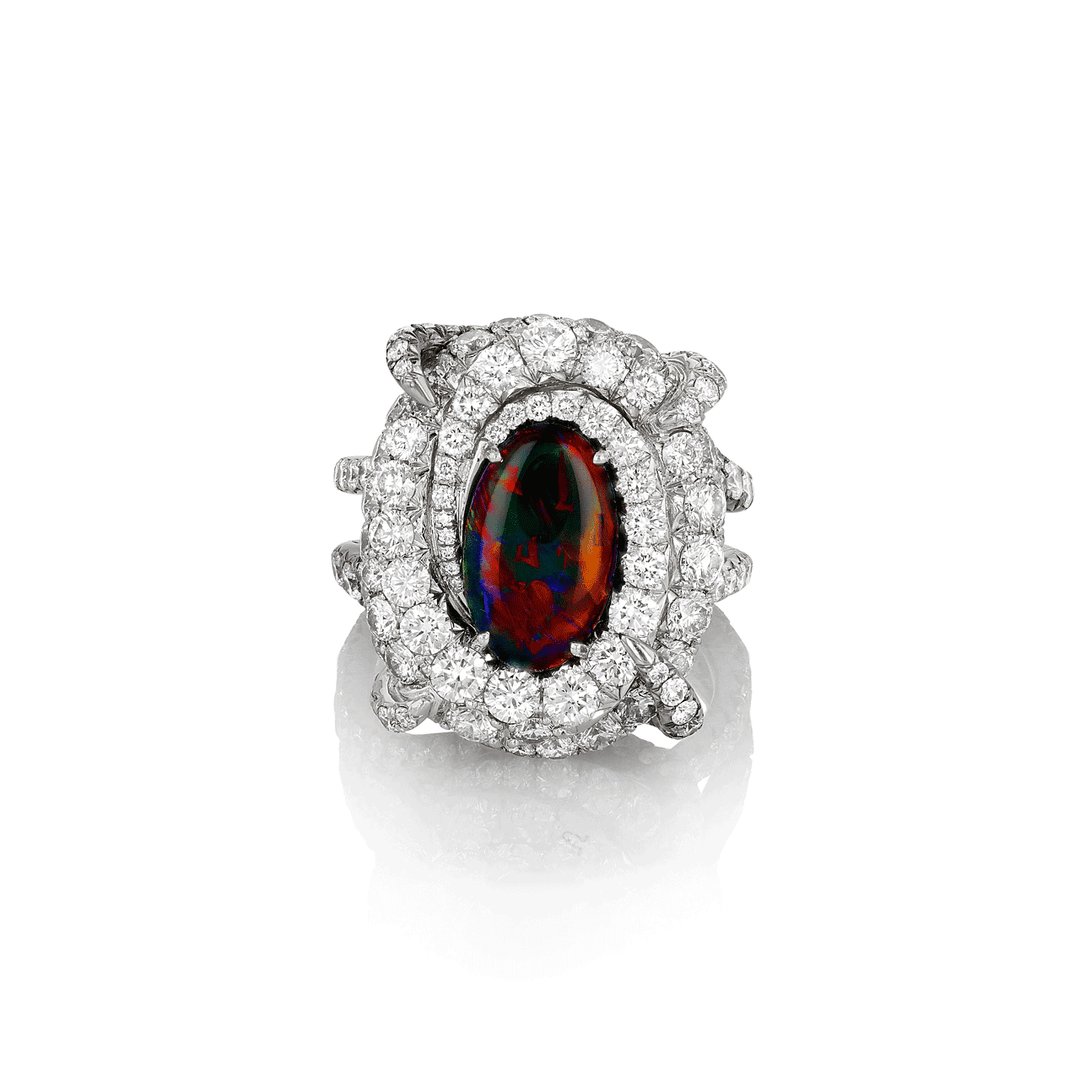 Platinum Black Opal 1.43 Total Weight and Diamond Ring