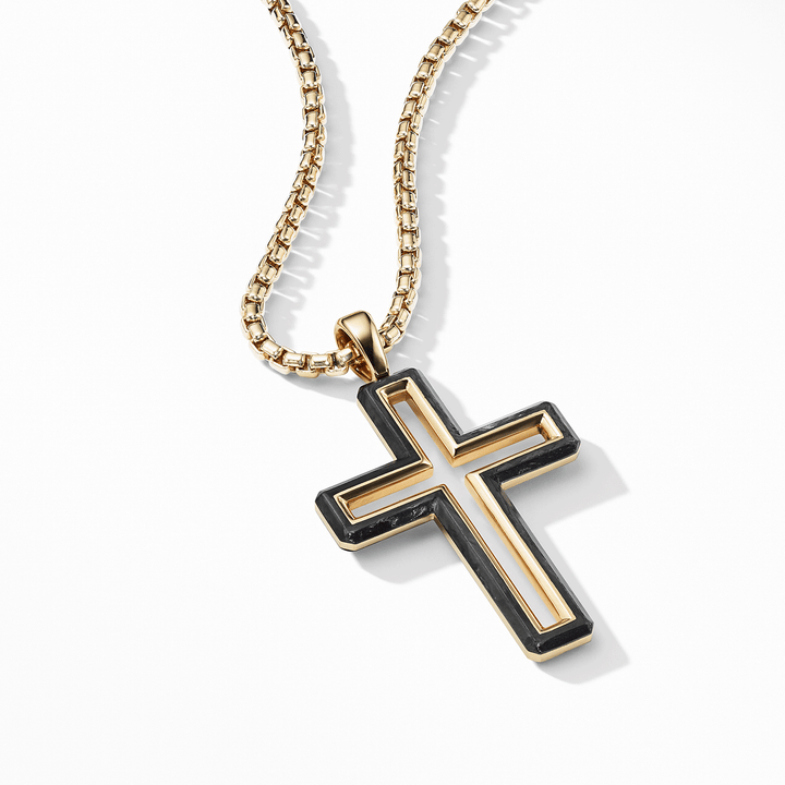 David Yurman Forged Carbon Cross Pendant 18k Yellow Gold, 37mm