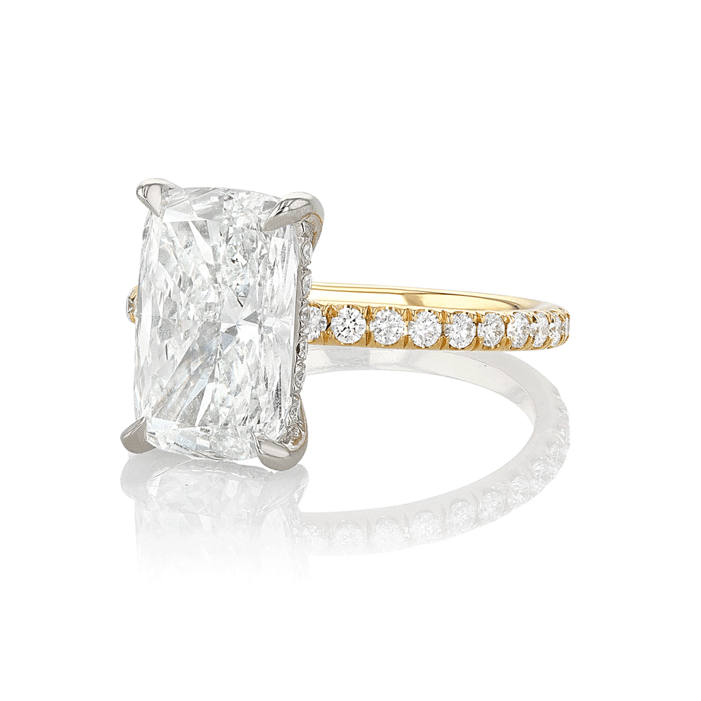 Hamilton Silhouette Collection 18k Yellow Gold and 3.50 Total Weight Cushion Cut Diamond Engagement Ring