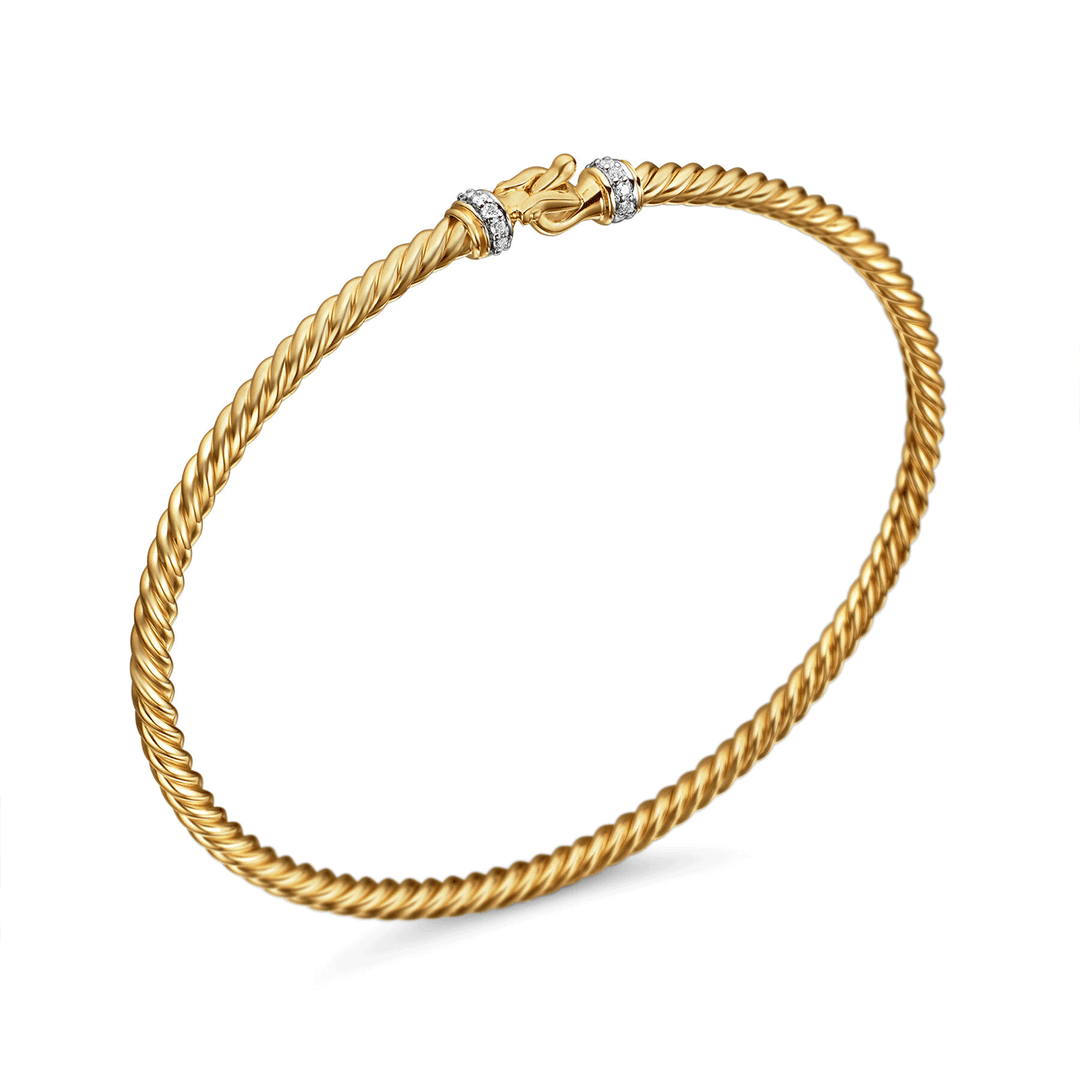 David Yurman Buckle Classic Cable Bracelet 18K Yellow Gold with Diamonds, 2.6mm Large
