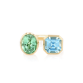 Hamilton Facet Collection 18k Yellow Gold and 3.77 Total Weight Green Tourmaline Aquamarine Toi et Moi Ring