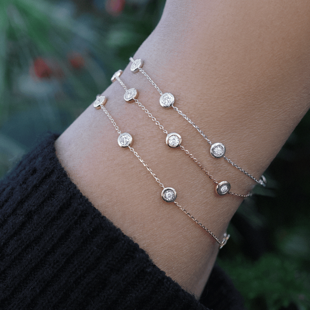 14k Yellow Gold and .15 Total Weight Diamond Station Bracelet