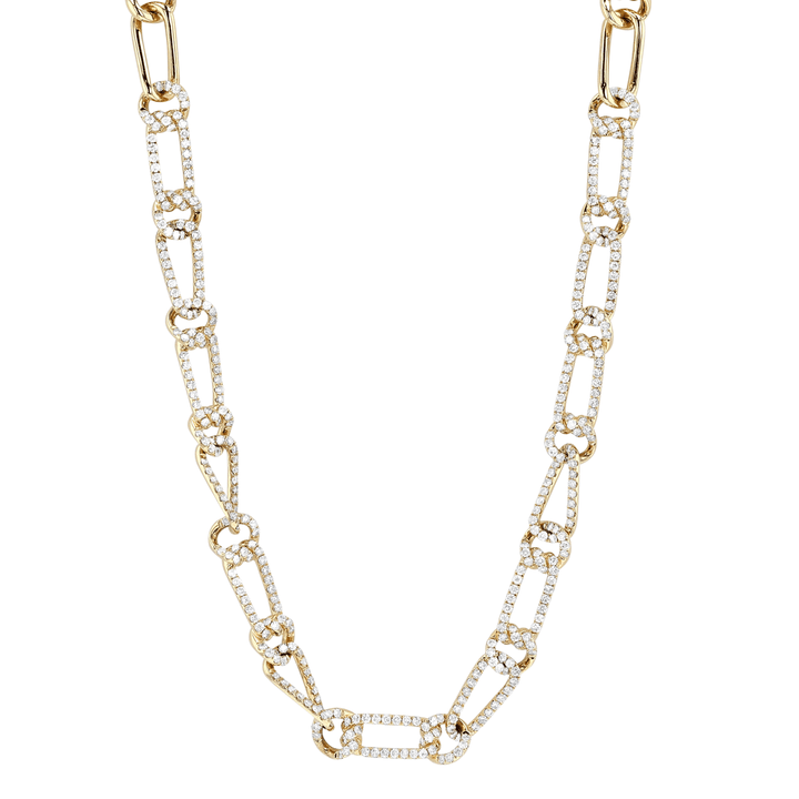 18k Yellow Gold and 6.50 Total Weight Diamond Link 16 Inch Necklace