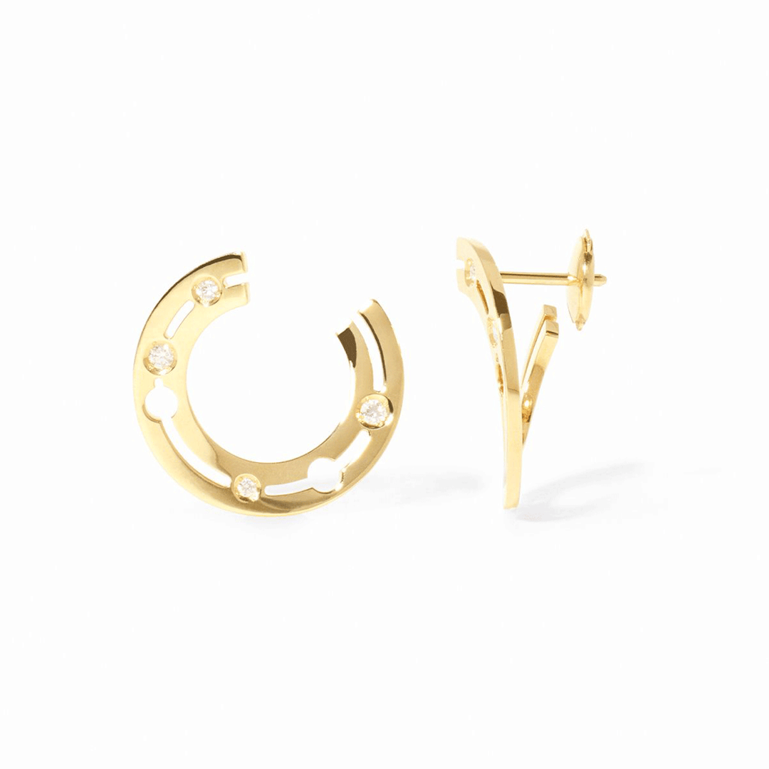 Dinh Van Pulse 18k Yellow Gold and Diamond Hoops