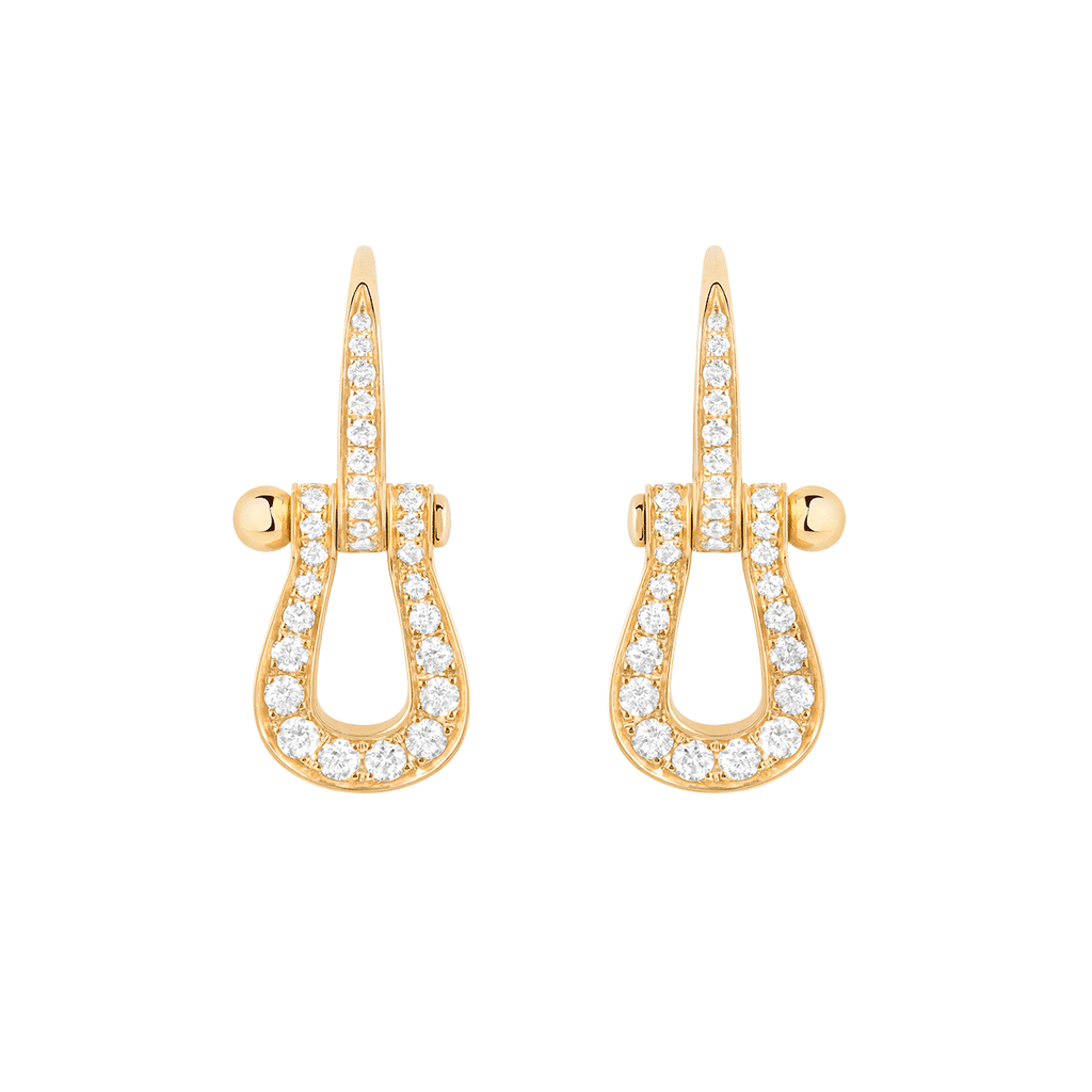 FRED Force 10 Medium Model 18K Yellow Gold Diamond Paved Earrings