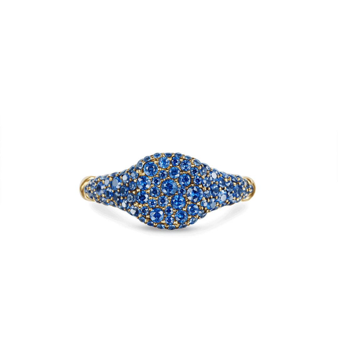 David Yurman Petite Pavé Pinky Ring 18k Yellow Gold with Sapphires, 7mm