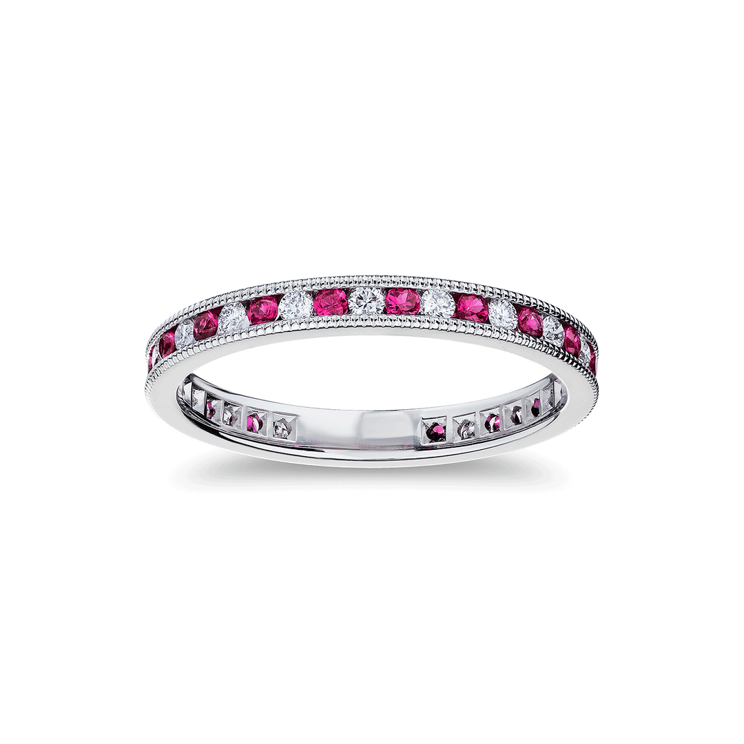 Platinum Ruby .38 Total Weight and Diamond Eternity Channel Band