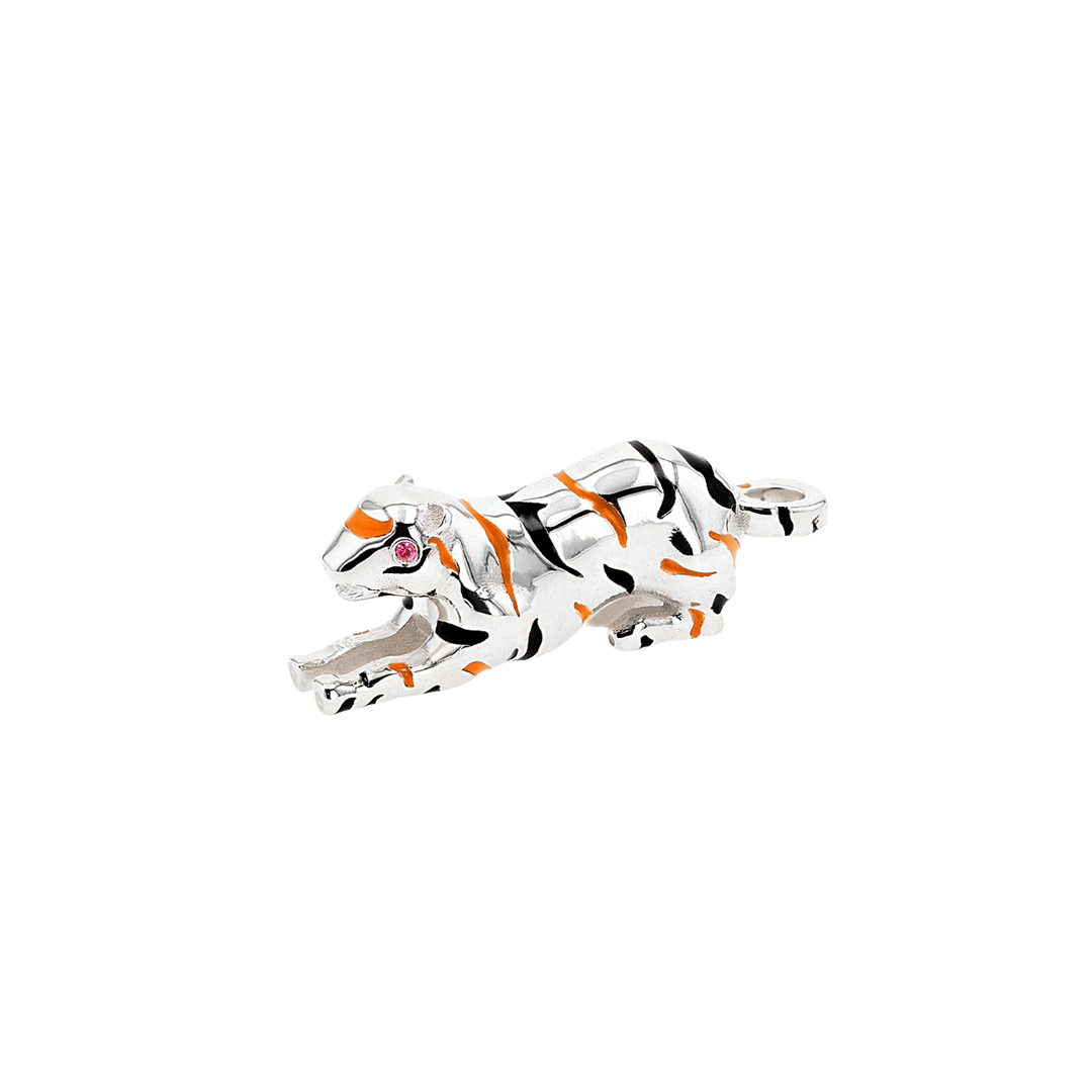 Hamilton Palmer Square Enamel Tiger Sterling Silver Charm