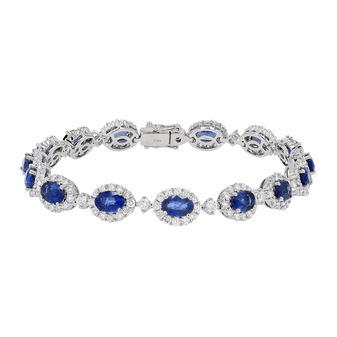 18k Gold 9.21 Total Weight Oval Sapphire and Diamond Bracelet