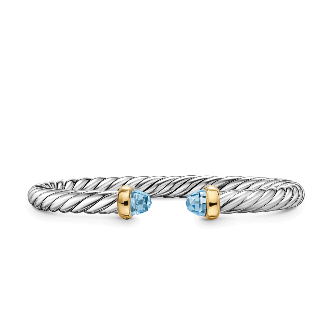 David Yurman Cable Flex® Bracelet Sterling Silver with 14K Yellow Gold and Blue Topaz, 6mm Medium