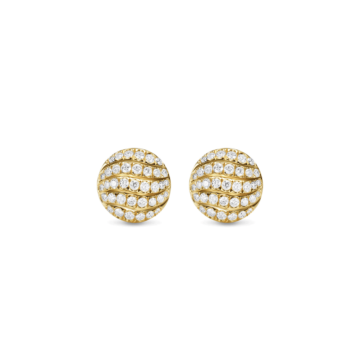 David Yurman Sculpted Cable Stud Earrings 18K Yellow Gold with Diamonds, 9mm