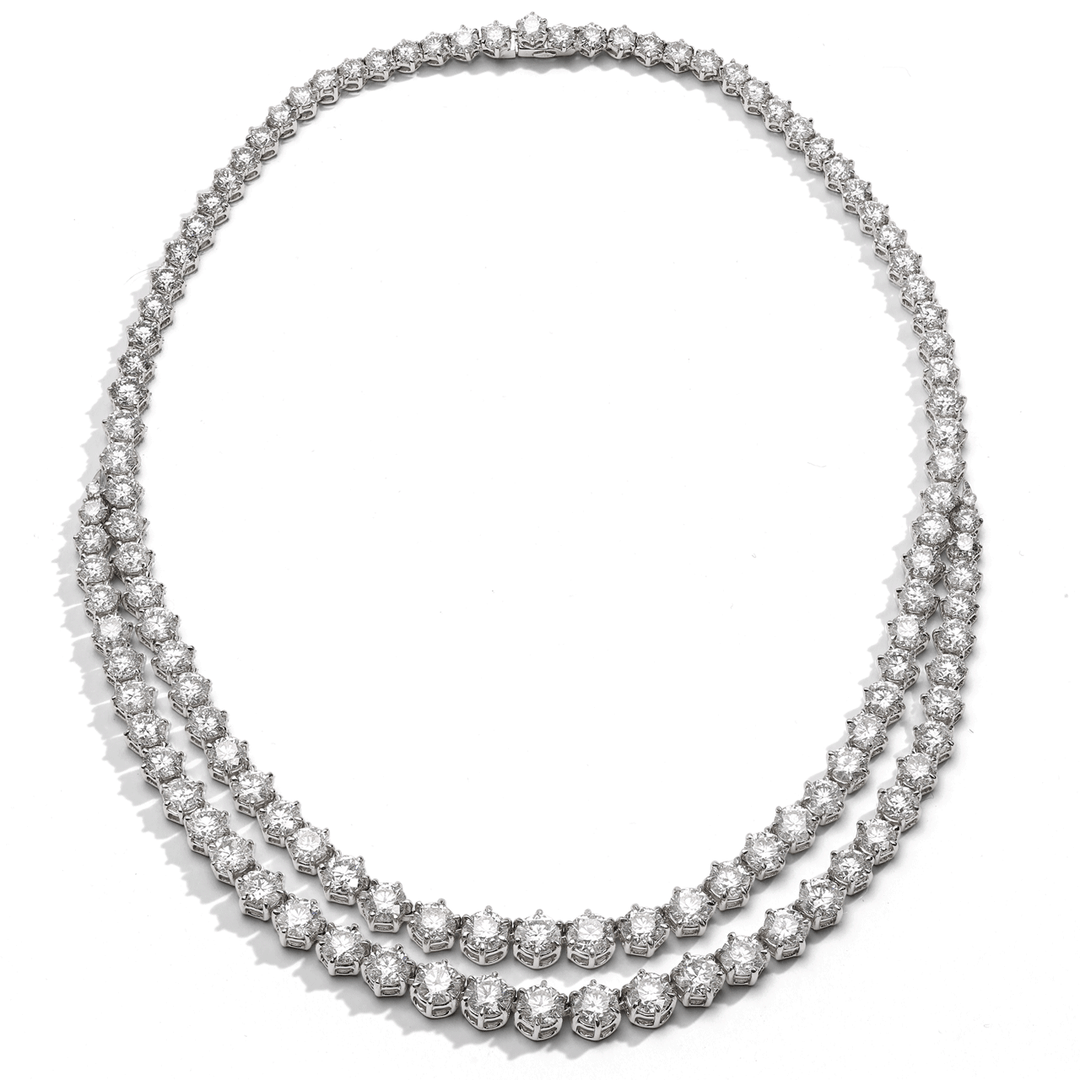 Hamilton Private Reserve Collection 18k Gold and Diamond 46.61 Total Weight Two Row Riviera Necklace