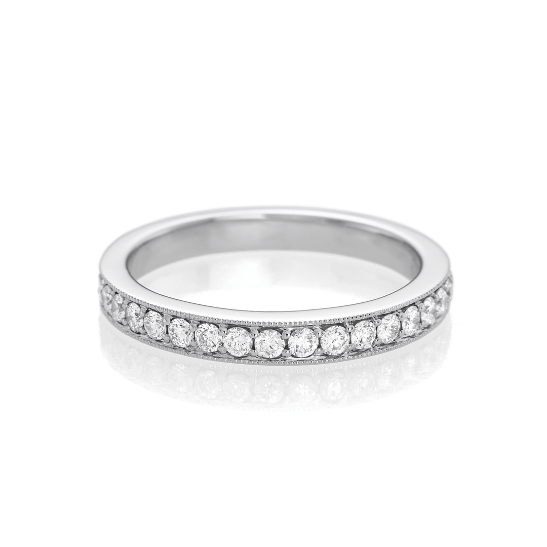 Hamilton Cherish Collection 18k White Gold and 0.50 Total Weight Diamond 3/4 Way Milgrain Bead Set Wedding Band