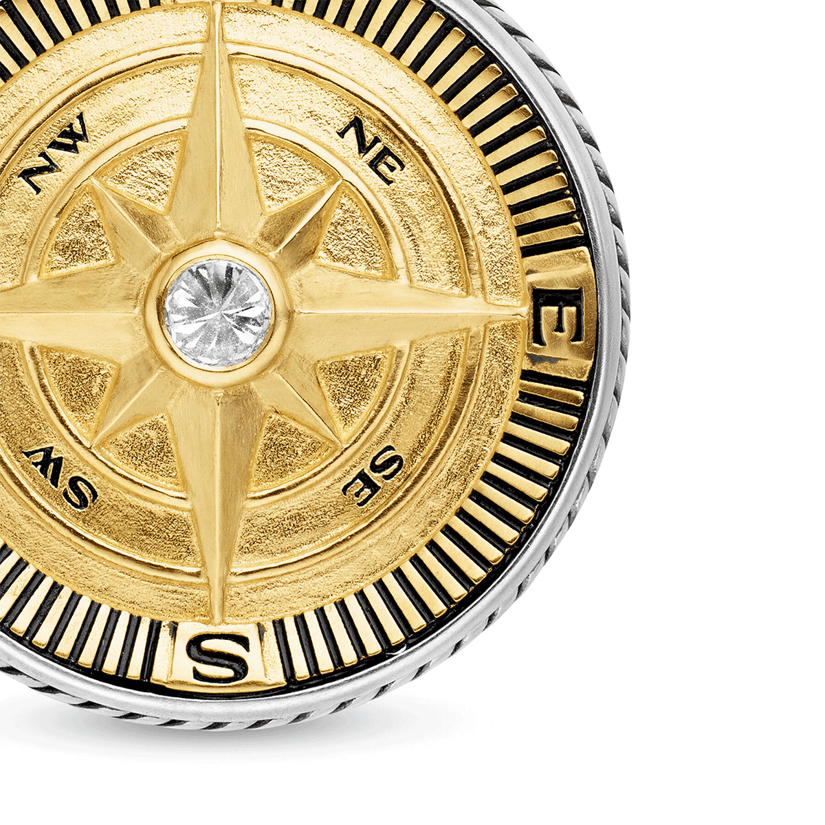 David Yurman Maritime Compass Amulet Sterling Silver with 18K Yellow Gold and Center Diamond, 20mm