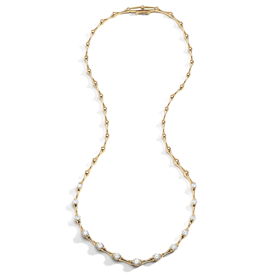 Wave 18k Yellow Gold and Diamond Necklace