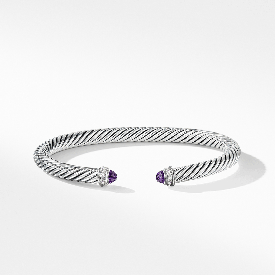 David Yurman Classic Cable Bracelet Sterling Silver with Amethyst and Diamonds, 5mm