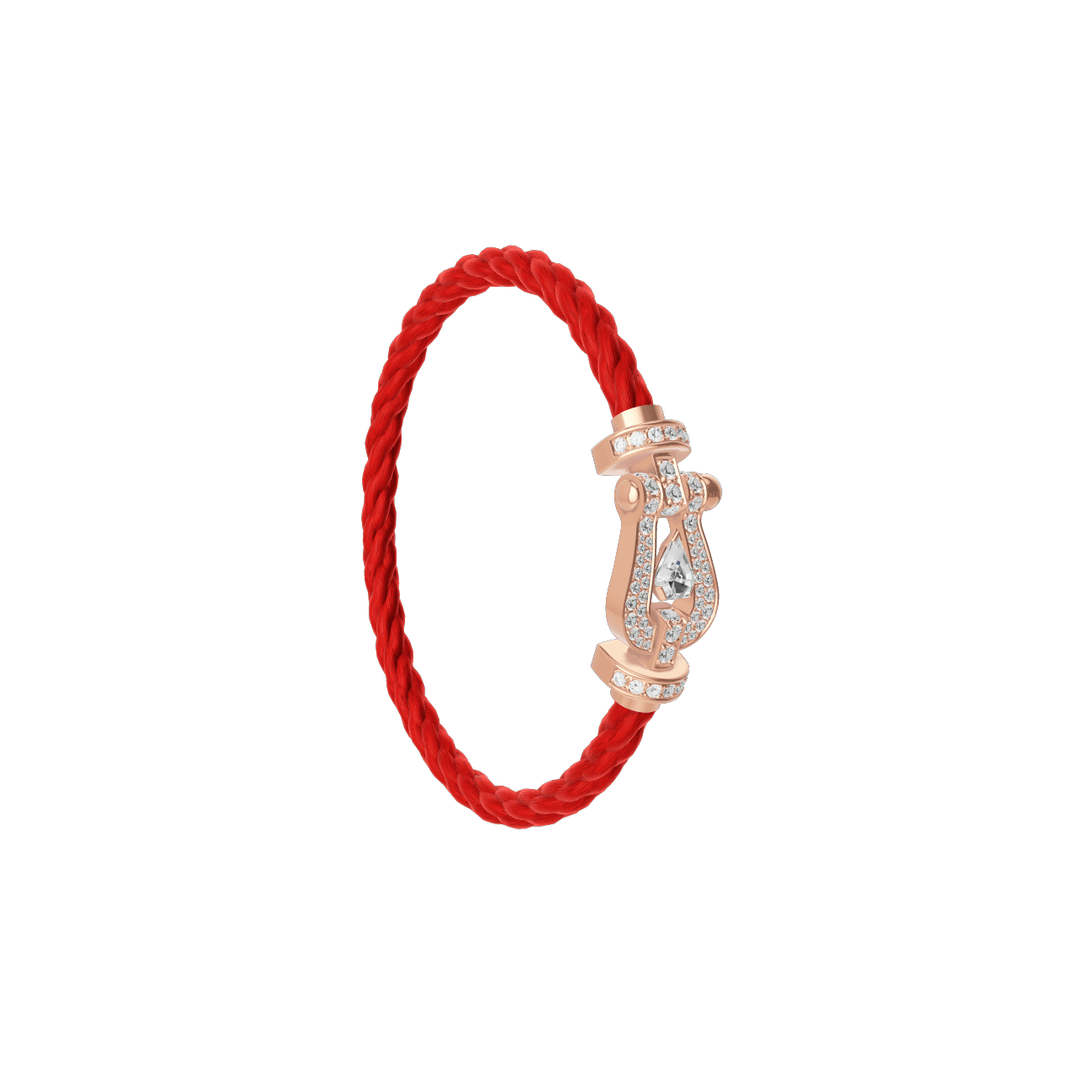 FRED Force 10 Red Cable with 18k Rose Gold LG Full Pave Diamond Shield Buckle, Exclusively at Hamilton Jewelers