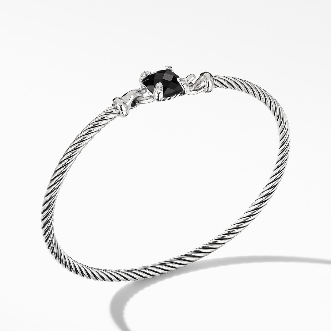 David Yurman Chatelaine Bracelet Sterling Silver with Black Onyx and Diamonds, 3mm