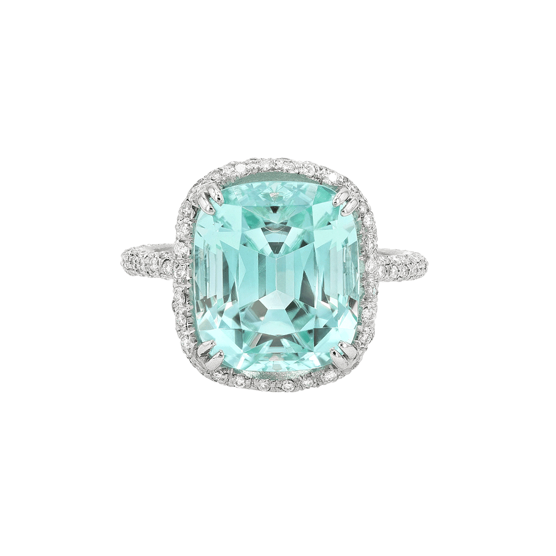 Platinum Blue Tourmaline 7.84 Total Weight and Diamond Ring
