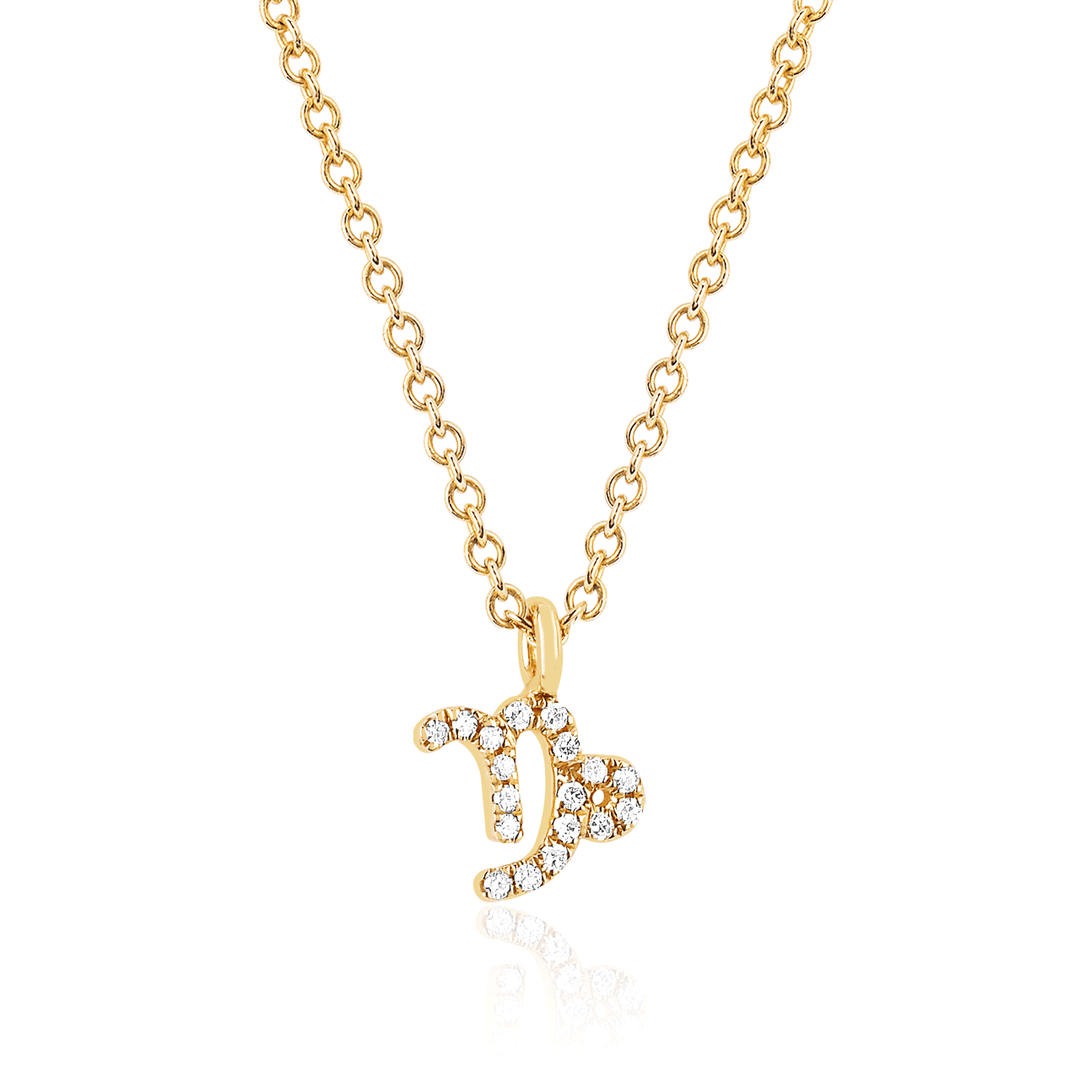 14k Yellow Gold Zodiac Capricorn Diamond Pendant with Chain