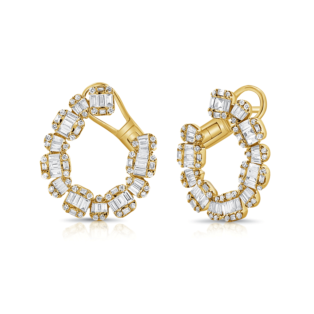 14k Yellow Gold Round and Baguette 1.04 Total Weight  Earrings