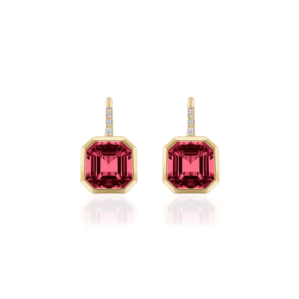 Goshwara Gossip 18k Yellow Gold and Garnet Octagonal Bezel Drop Earrings