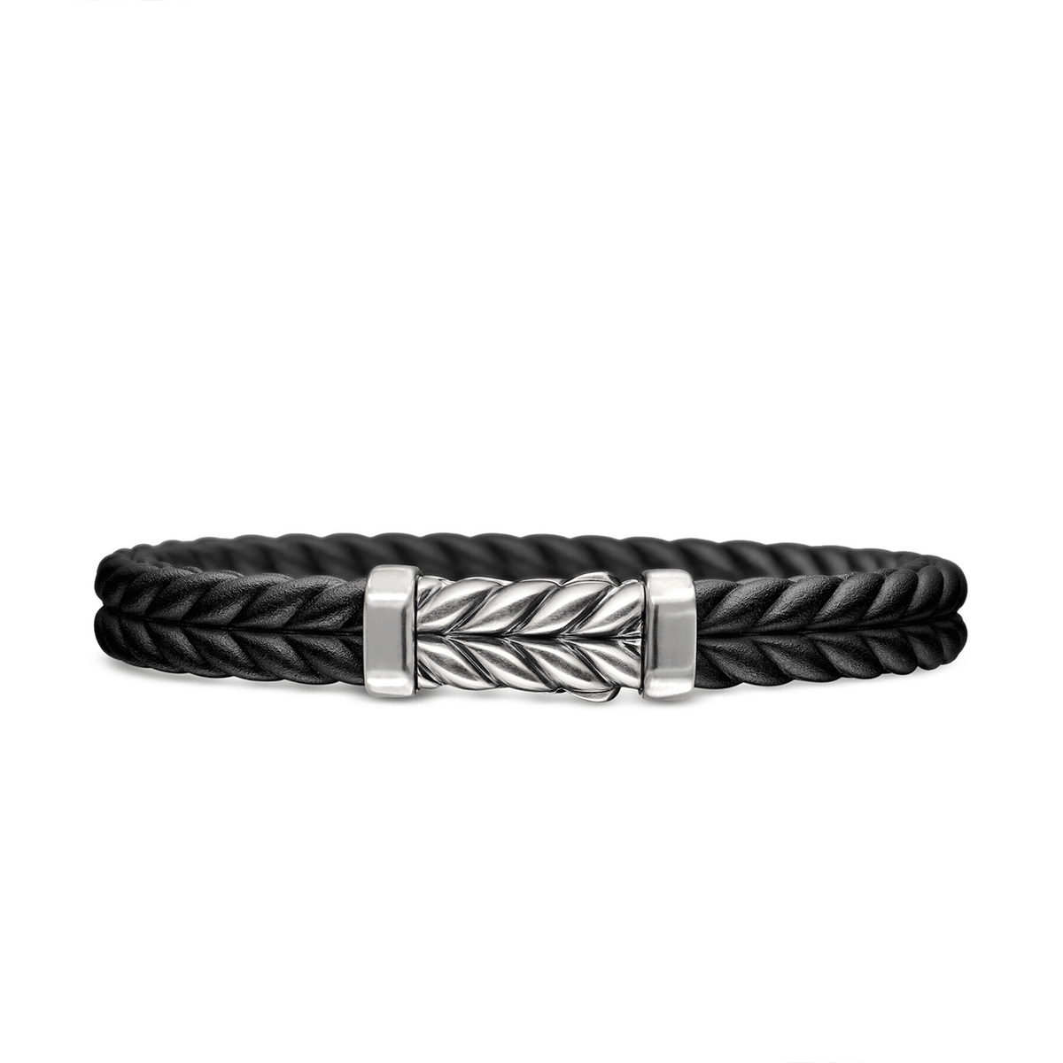 David Yurman Chevron Bracelet Black Rubber with Sterling Silver, 9mm