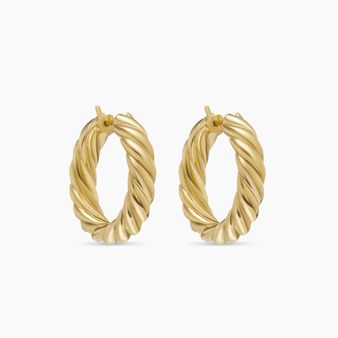 David Yurman Sculpted Cable Hoop Earrings 18k Yellow Gold, 25.4mm