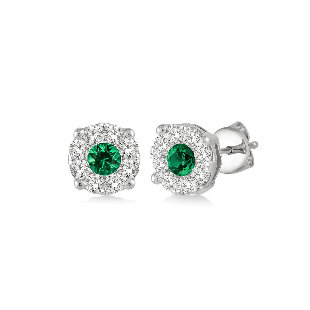 14k White Gold and Emerald Stud Earrings