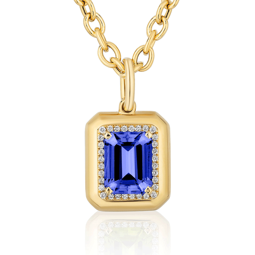Goshwara Classics 18k Yellow Gold and Emerald Cut Tanzanite Pendant
