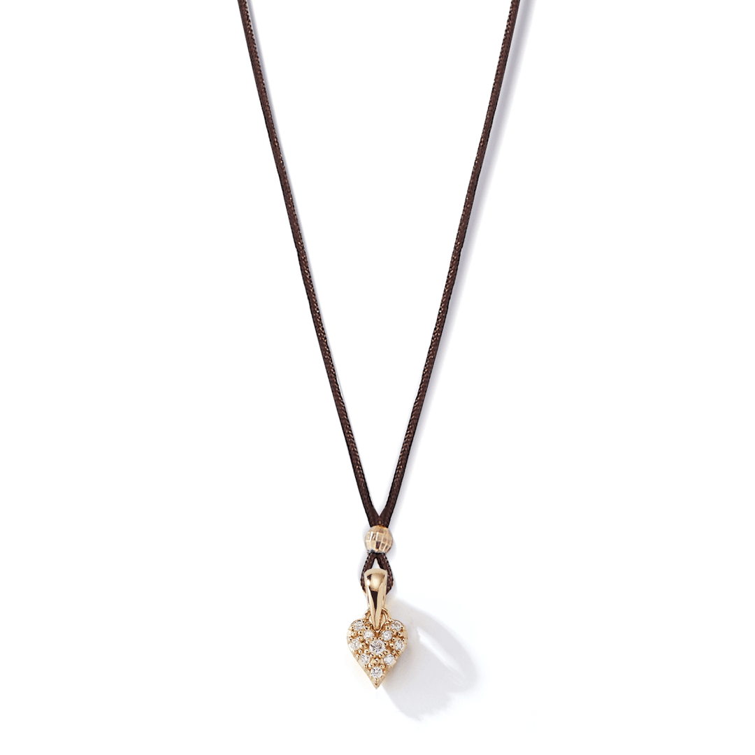Mizuki Small Diamond Heart Polysilk 14k Yellow Gold Necklace