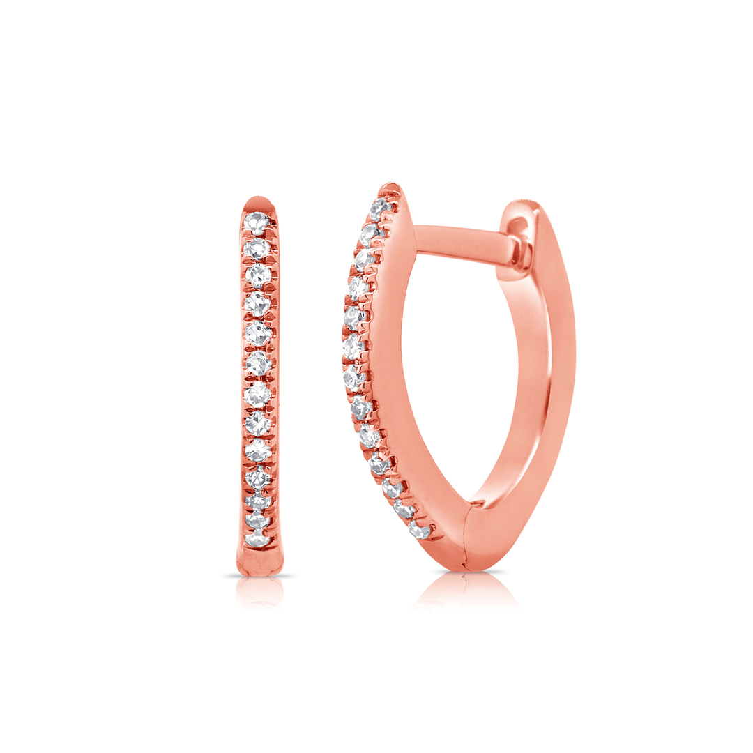 14k Rose Gold and .07 Total Weight Diamond V Shape Huggie Hoops