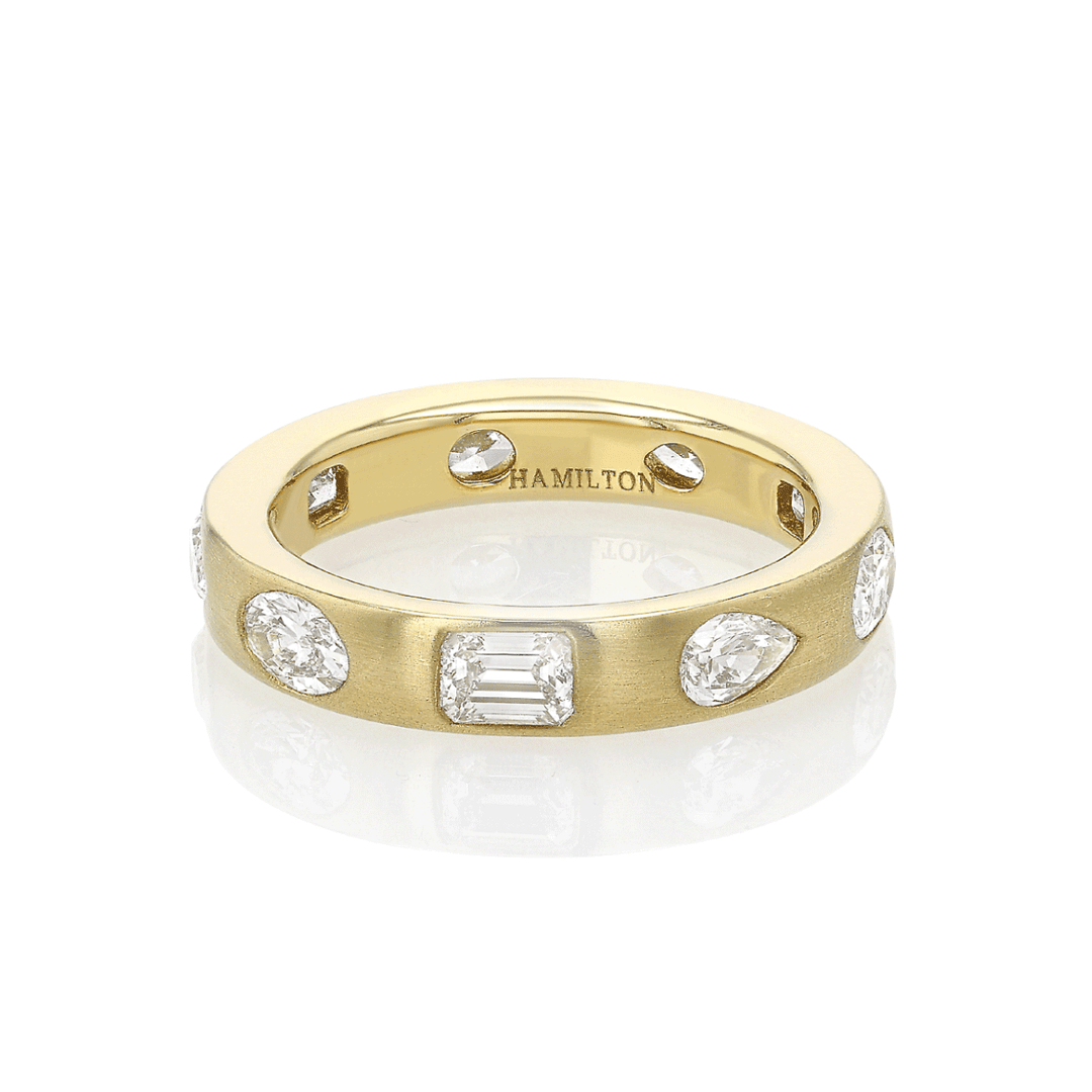 18k Yellow Gold and Mix Shape Diamonds 2.22 Total Weight Eternity Band