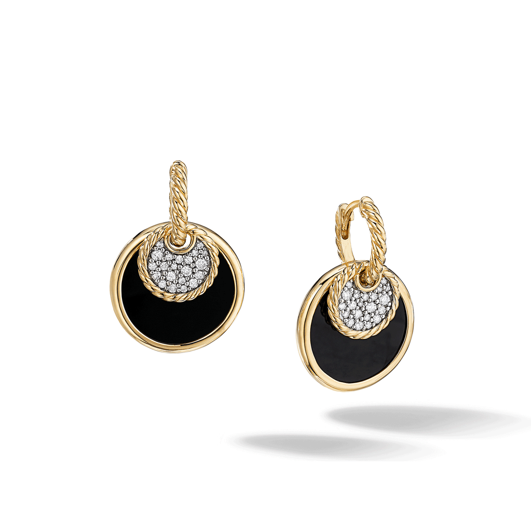 David Yurman Elements Drop Earrings in 18k Yellow Gold with Pavé Diamonds and Black Onyx Reversible