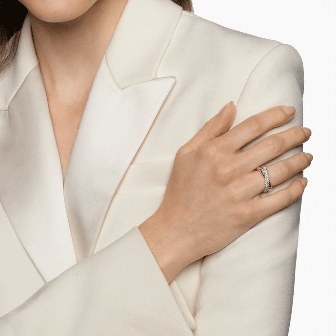 David Yurman Crossover Two Row Ring 18K Yellow Gold with Diamonds, 7.4mm