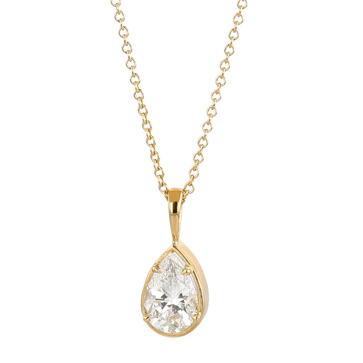 Classic 18k Gold and Pear Shape 2.01 Total Weight Diamond Pendant