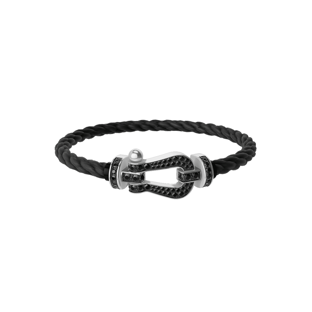 FRED FORCE 10 Black Cord with 18k White Gold LG Full black sapphire Buckle, Exclusively at Hamilton Jewelers