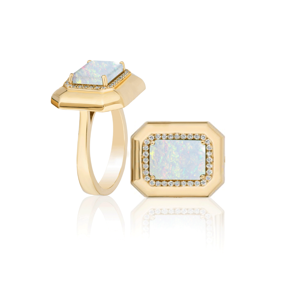 Goshwara 18k Yellow Gold Opal and Diamond Ring