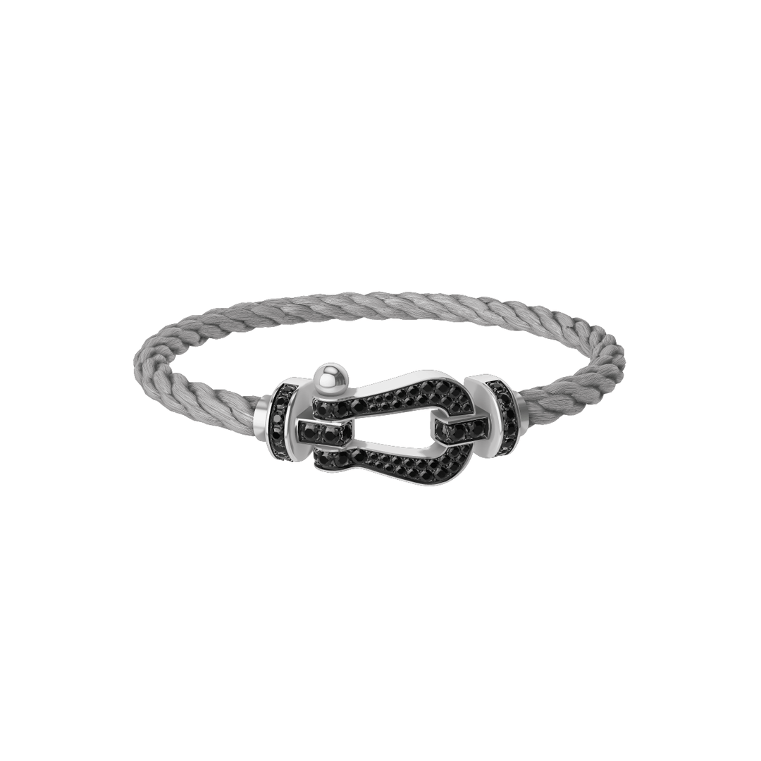 FRED FORCE 10 Steel Cord with 18k White Gold LG Full black sapphire Buckle, Exclusively at Hamilton Jewelers