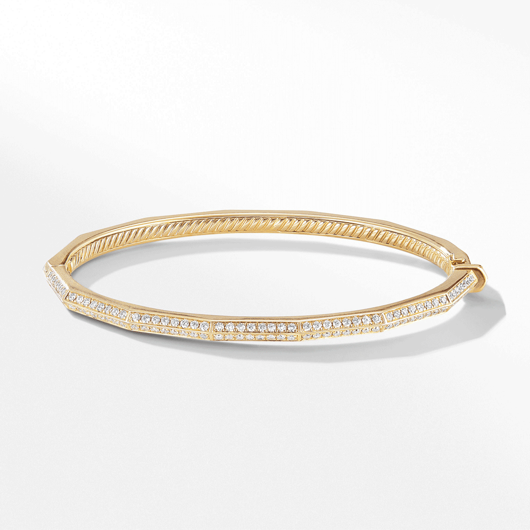 David Yurman Stax Faceted Bracelet in 18k Yellow Gold with Pavé Diamonds