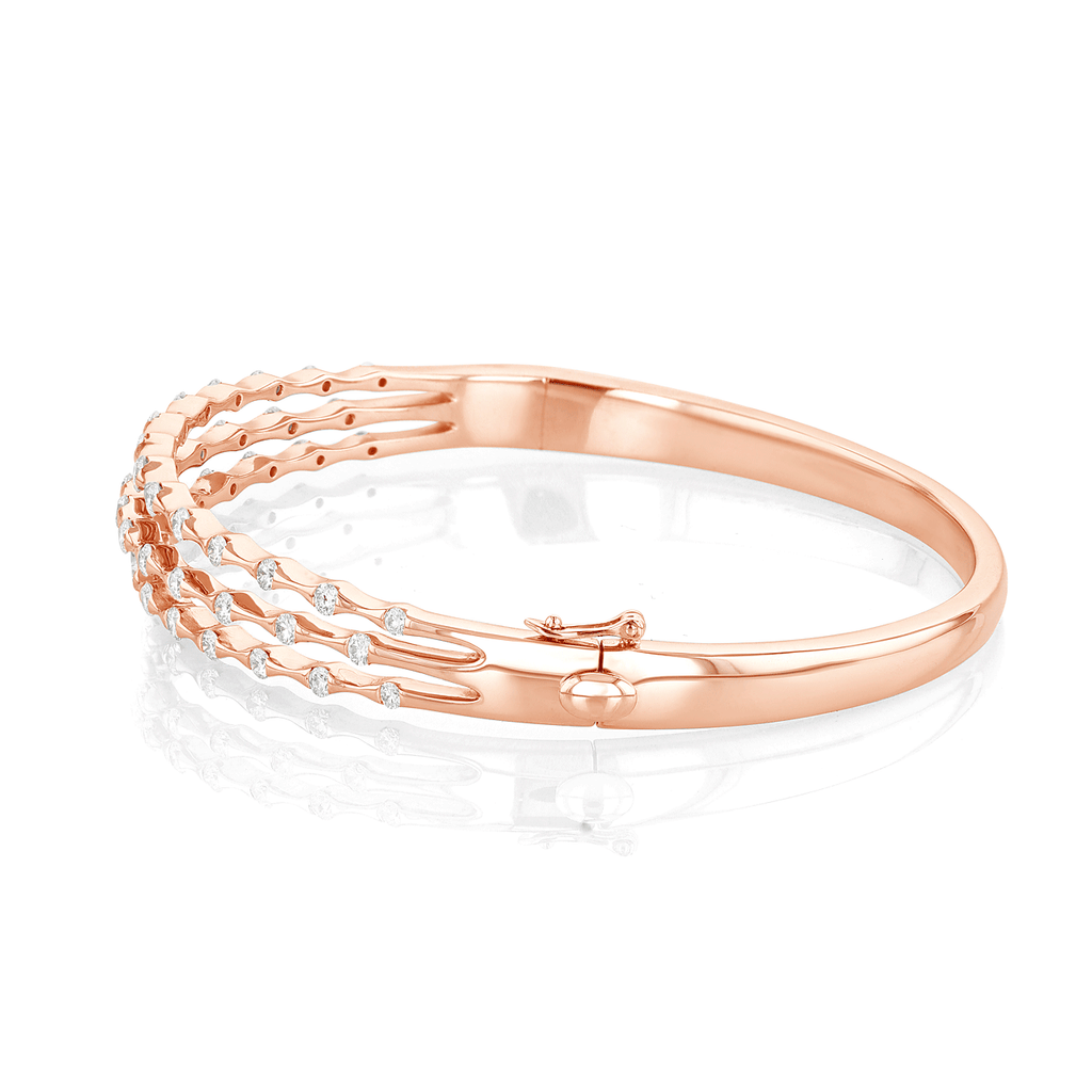 Wave 18k Rose Gold Three Row Diamond 1.40 Total Weight Bracelet