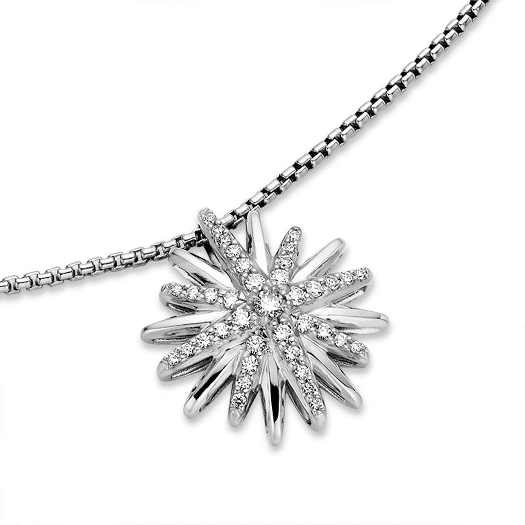 David Yurman Starburst Pendant Necklace Sterling Silver with Diamonds, 19mm