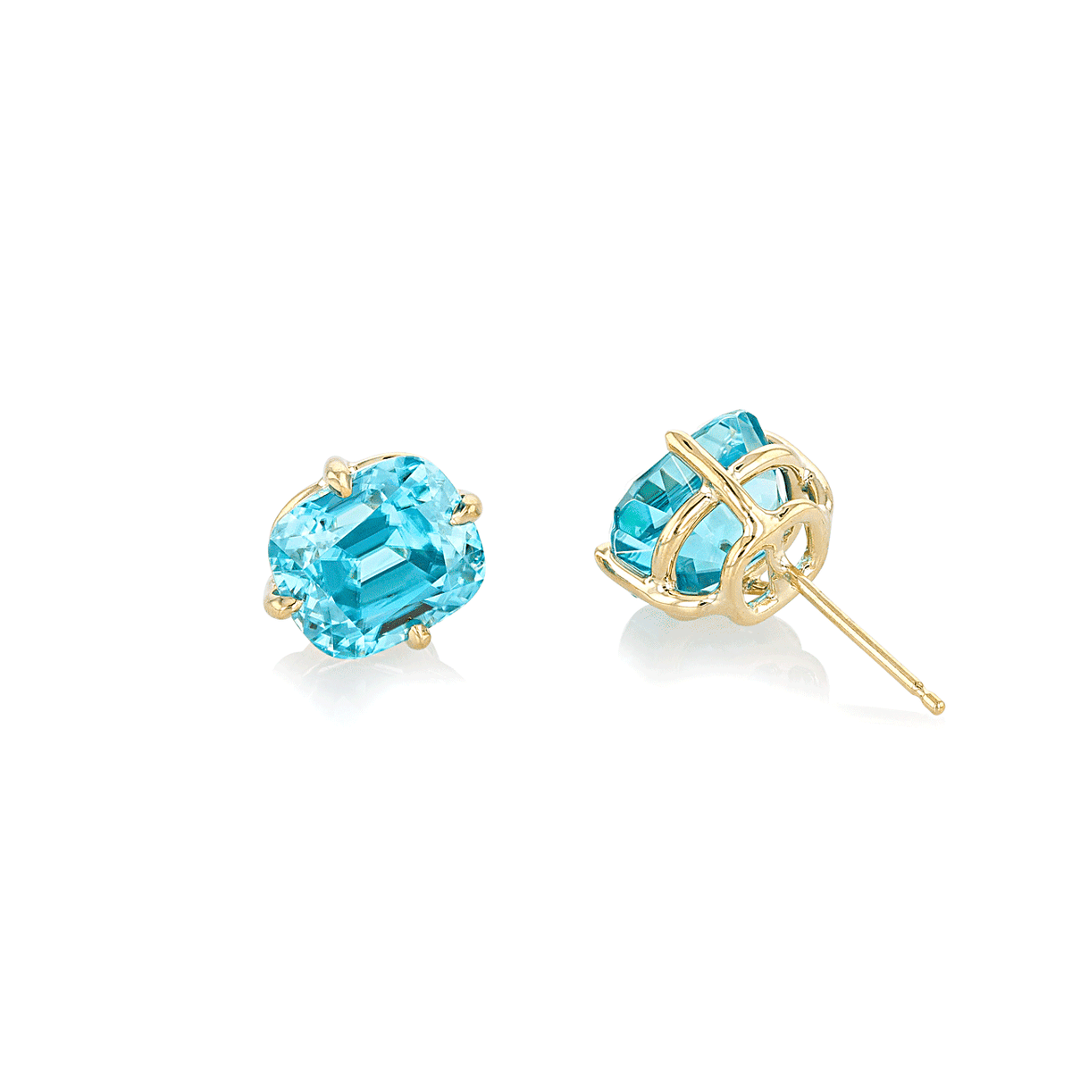 Hamilton Caroline Collection 18k Yellow Gold and Blue Zircon Stud Earrings